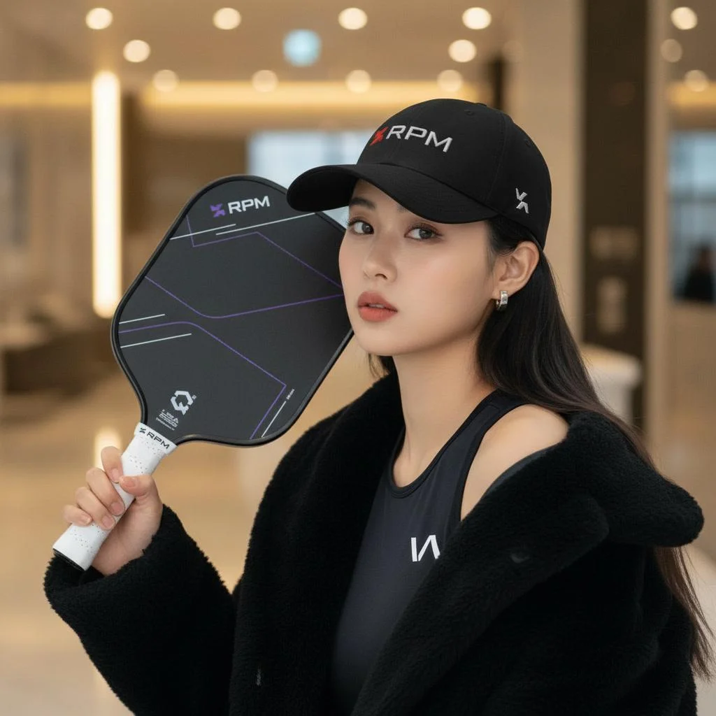 Người mẫu đội mũ RPM cầm vợt RPM Q2 áp sát vai