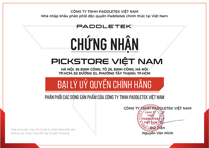 PickStore Việt Nam được cấp Chứng nhận đại lý ủy quyền Paddletek chính hãng tại Việt Nam