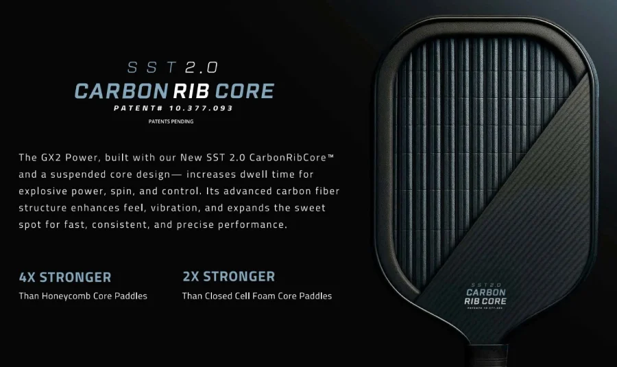 Công nghệ lõi SST CarbonRibCore của Gearbox với gân carbon chạy dọc thân vợt