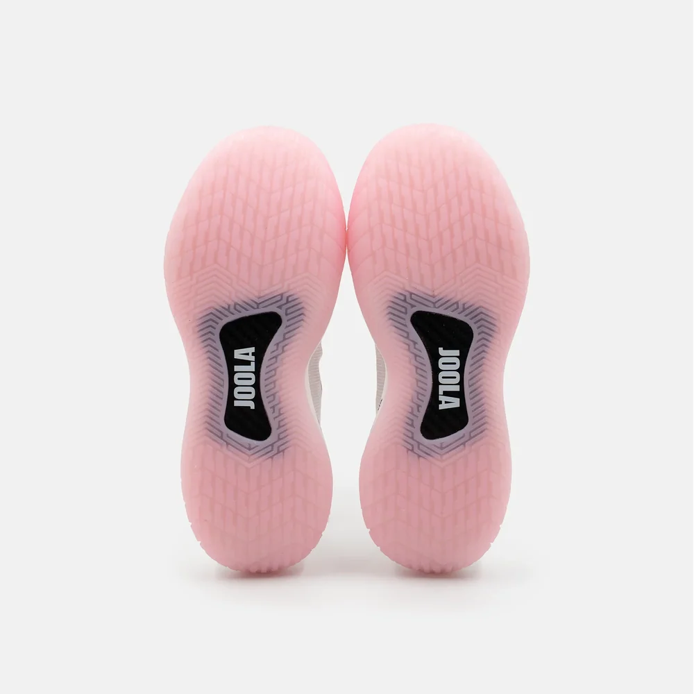 Đế ngoài đôi giày JOOLA R4LLy nữ White/Light Pink với vân chữ V phủ mũi và gót