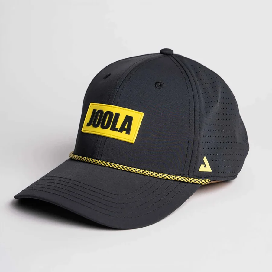 Mũ JOOLA Perforated Rope Cap bản đen với dây thừng vàng vắt ngang lưỡi trai
