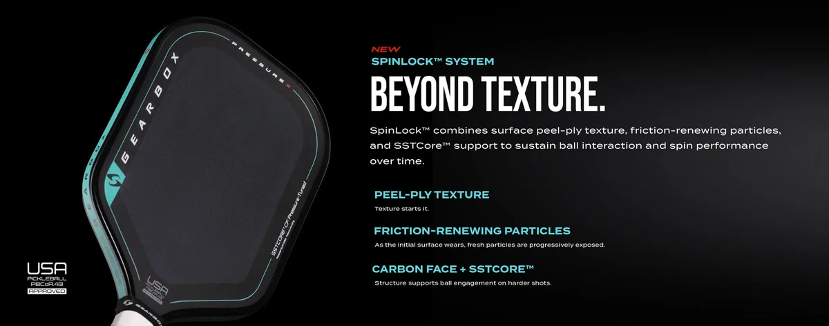 Hệ bề mặt SpinLock™ của dòng Pressure X gồm vân peel-ply, hạt ma sát tự làm mới và mặt carbon cùng SSTCore™