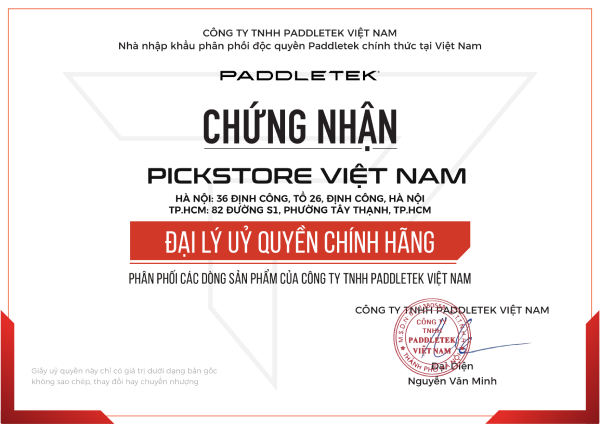 PickStore Việt Nam - Đại lý uỷ quyền Chứng nhận đại lý uỷ quyền Paddletek chính hãng