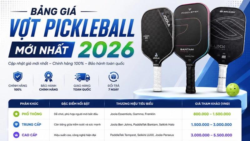 Bảng giá Vợt Pickleball chính hãng mới nhất 2026